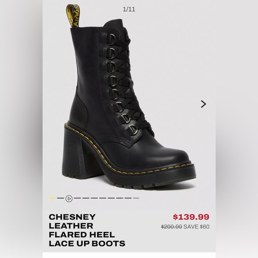 Dr. Martens Chesney Leather Flare Heel Black Lace Up Boots